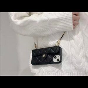 Luxury designer Black Quilted iPhone 16 pro case with removable crossbody strap